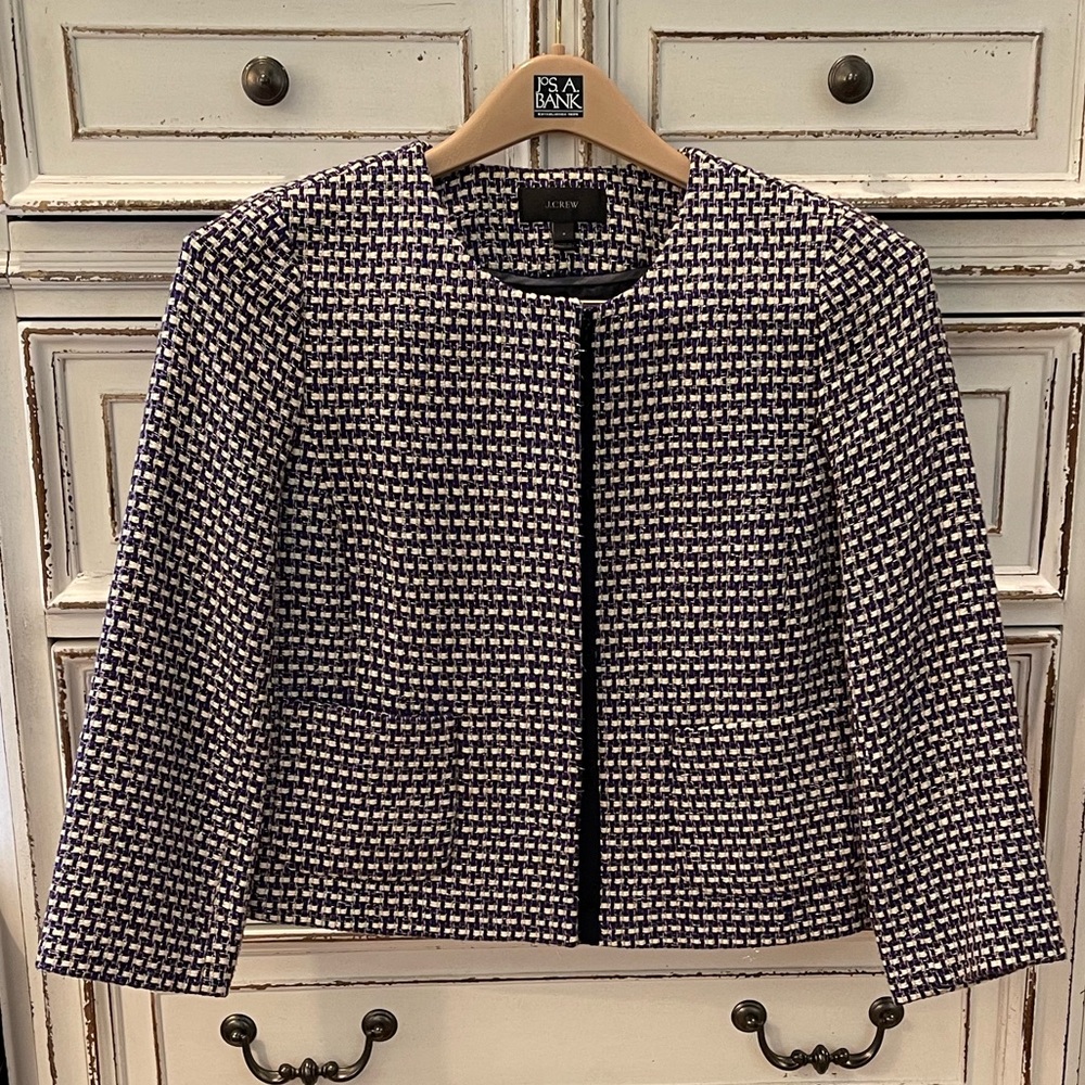 EUC J. Crew blended silk collarless lady blazer ~ Fall 2011 or 2012 collection